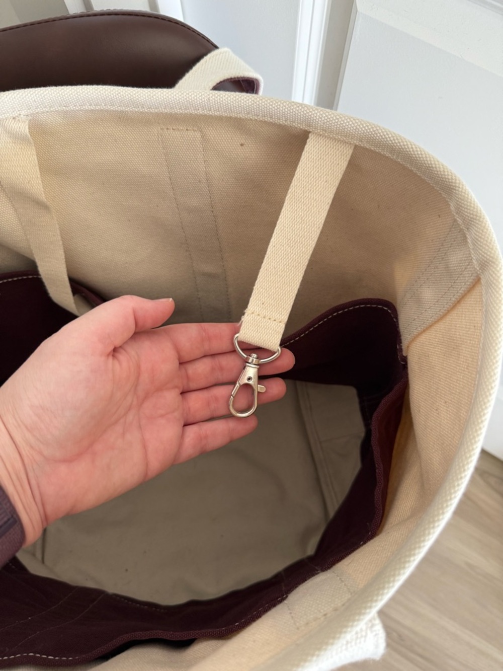 Large Lands End Canvas Tote Bag with Maroon Accents - Picture 5 of 8